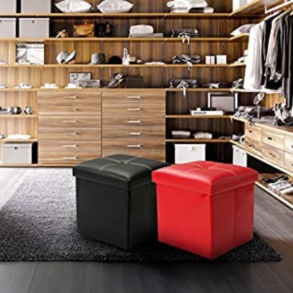 Green Small Faux Leather Folding Ottoman Cube Organizer Storage 12"x12"x12" - Picture 8 of 8